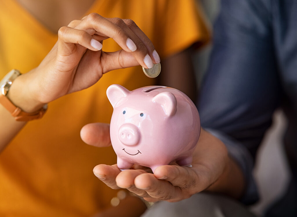 Government risk people saving money in piggy bank